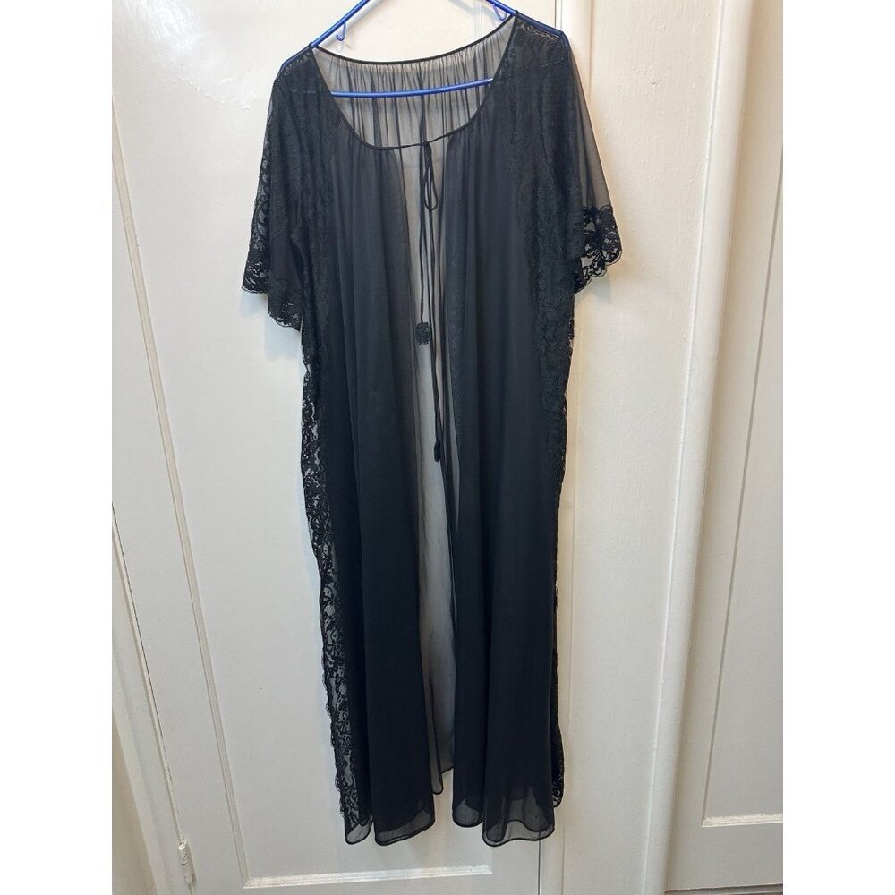 Vintage Black Sheer Lace Glamor Robe Whimsy Romantic Jackie O Glam L Unbranded
